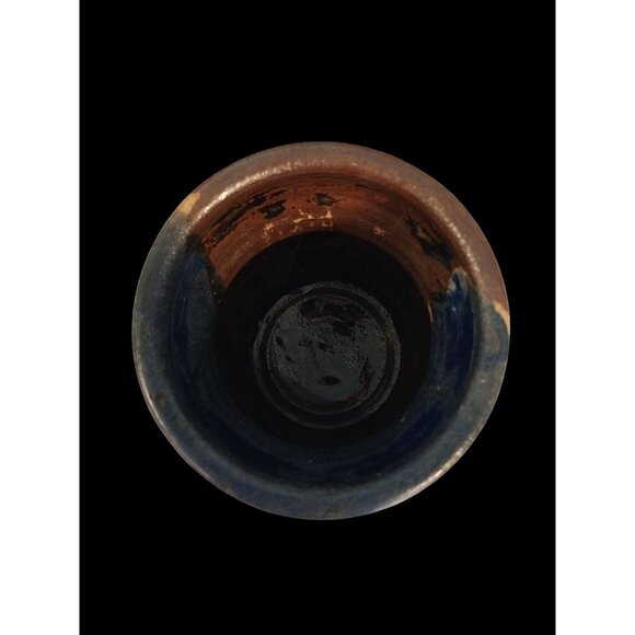 Art Pottery Vase Split Color Glaze Blue And Brown - Picture 5 of 9